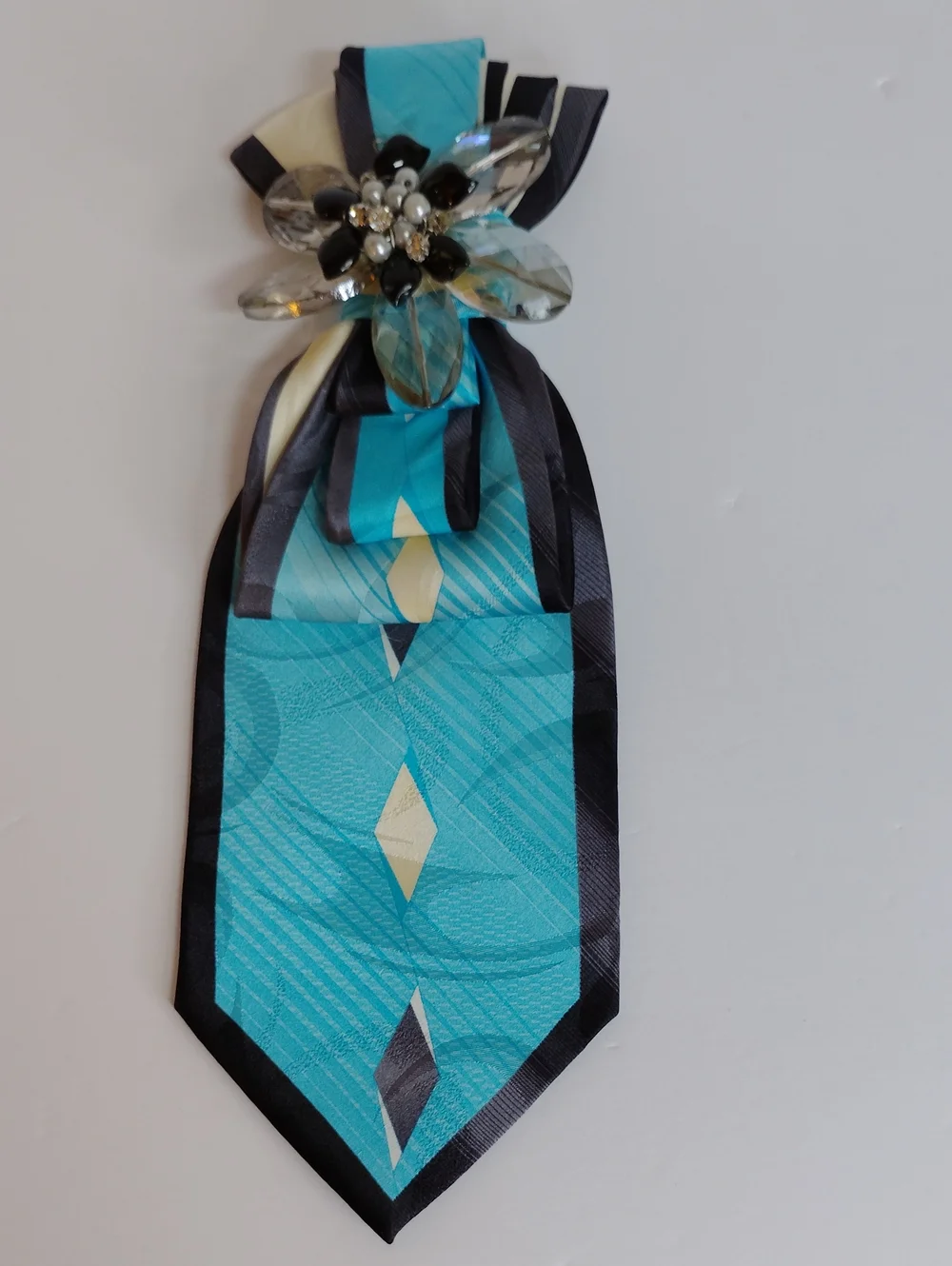 Turquoise Floral Crystal Scarf Tie - Women Accessories